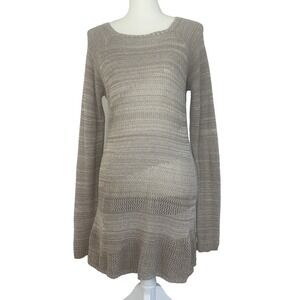 Hem & thread  Crochett  Boho Sweater Size L Mixed Tan Cream Long Sleeve Popover